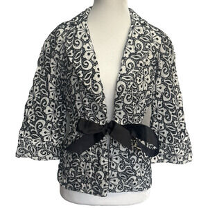 Willi Smith Womens Floral Eyelet Tie Blazer‎ Size 4 Office Siren Feminine Career